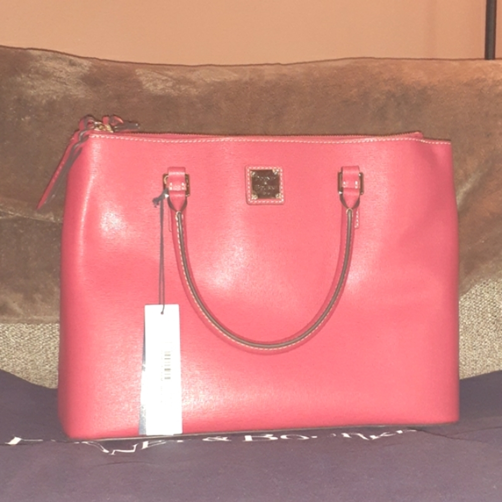 Dooney & Bourke brand new with tags Saffiano leather red Willa zip satchel.